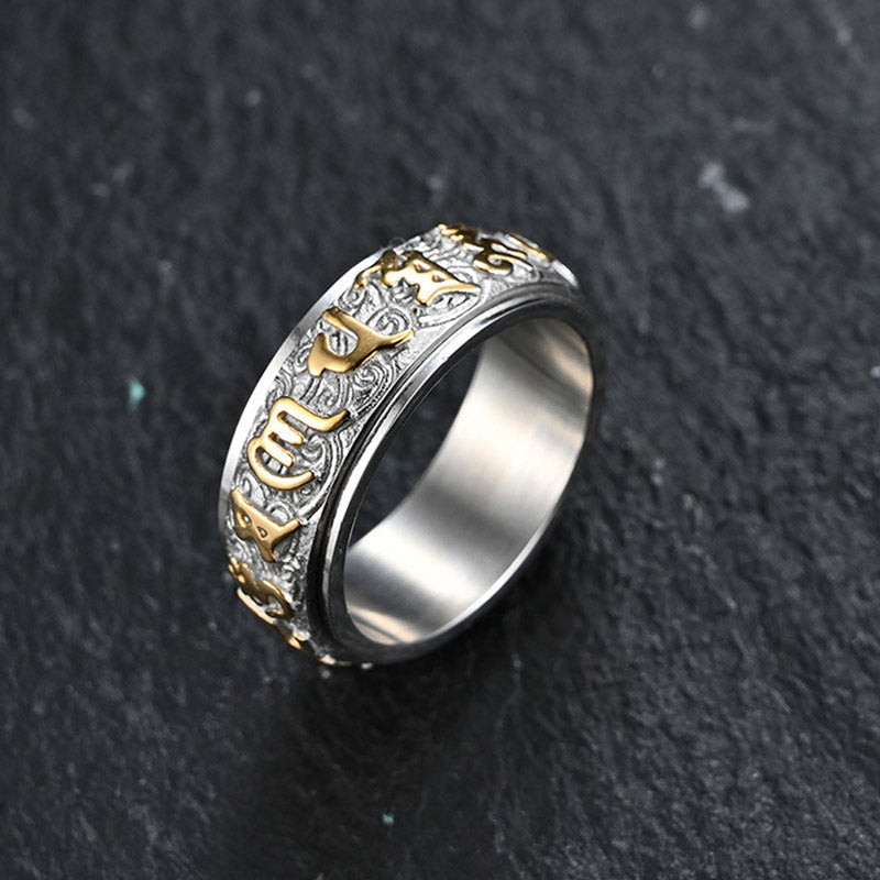 Buddhist Blessing Six True Words Balance Calm Titanium Steel Ring (Extra 30% Off | USE CODE: FS30)