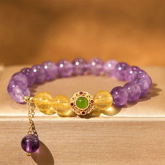 Buddhist Blessing Natural Amethyst Meditation Balance Bracelet
