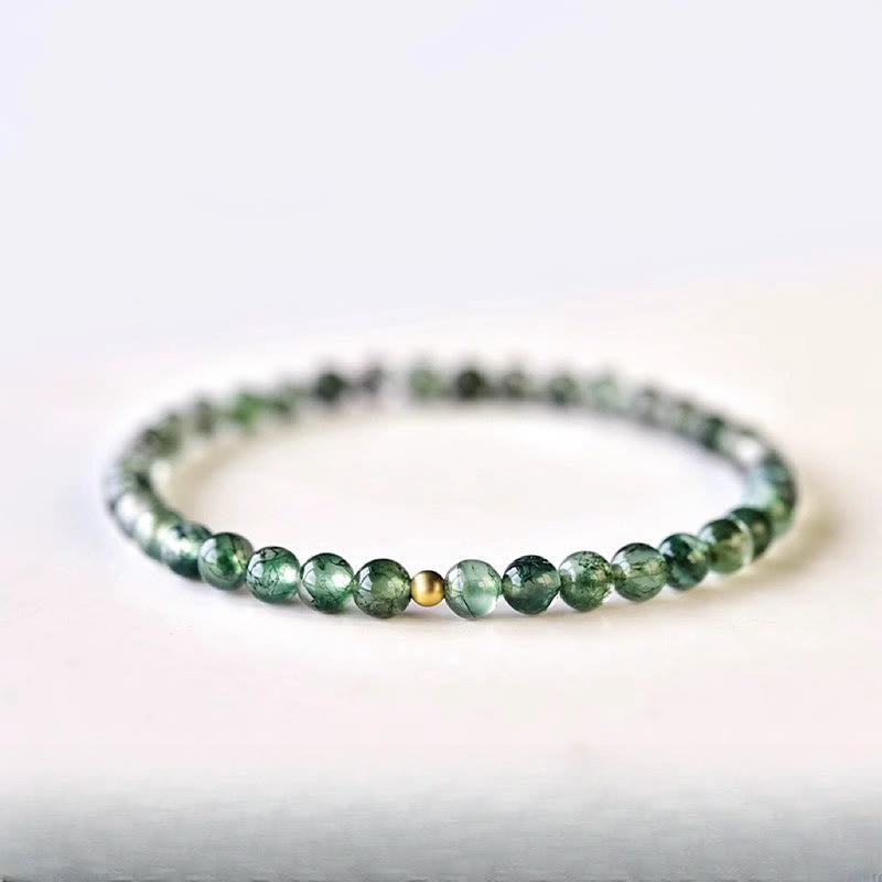 Buddhist Blessing Moss Agate Lucky Bead Soothing Bracelet