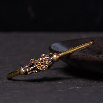 Buddhist Blessing Pi Xiu Carrying Compass Fu Character Copper Brass Luck Wealth Bracelet Bangle