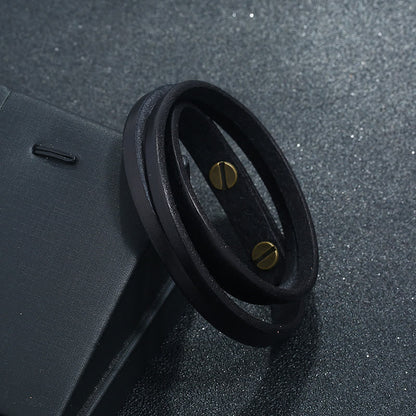 Buddhist Blessing Vintage Multi-layer Leather Strength Buckle Bracelet