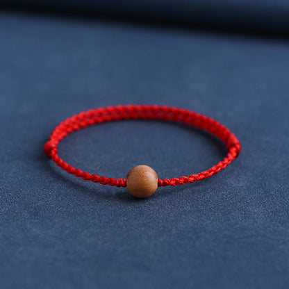 Buddhist Blessing Natural Peach Wood Bead Ward Off Evil Spirits Braided Bracelet