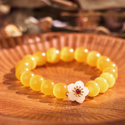 Buddhist Blessing Cat's Eye Chrysoberyl Flower Love Bracelet