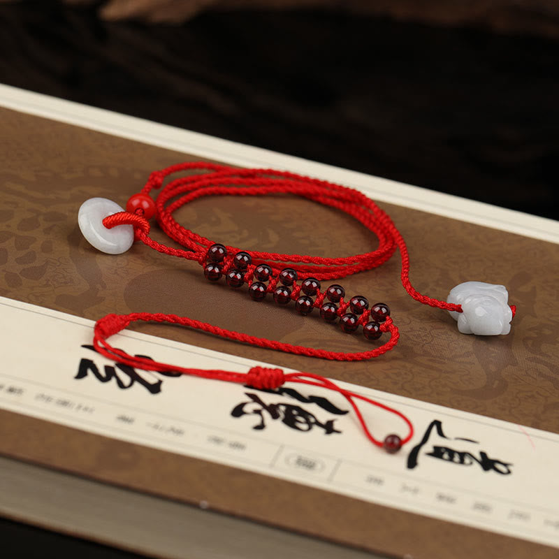 Buddhist Blessing Chinese Zodiac Natural Garnet Peace Buckle Blessing Red String Belly Chain
