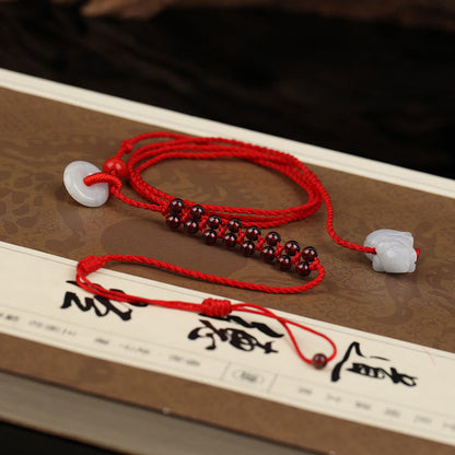 Buddhist Blessing Chinese Zodiac Natural Garnet Peace Buckle Blessing Red String Belly Chain