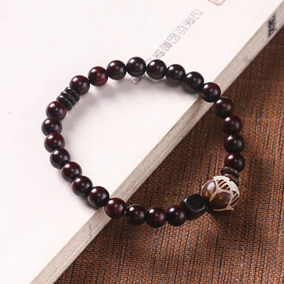 Buddhist Blessing Small Leaf Red Sandalwood Lotus Bodhi Seed Carved Protection Double Wrap Bracelet