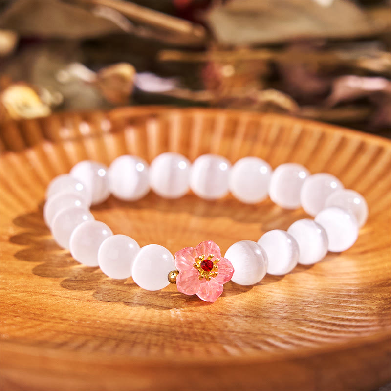 Buddhist Blessing Cat's Eye Chrysoberyl Flower Love Bracelet