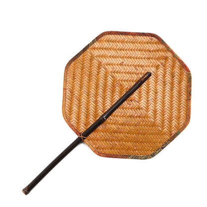 Buddhist Blessing Summer Retro Chinese Style Handmade Bamboo Woven Round Banana Shape Long Handle Fan