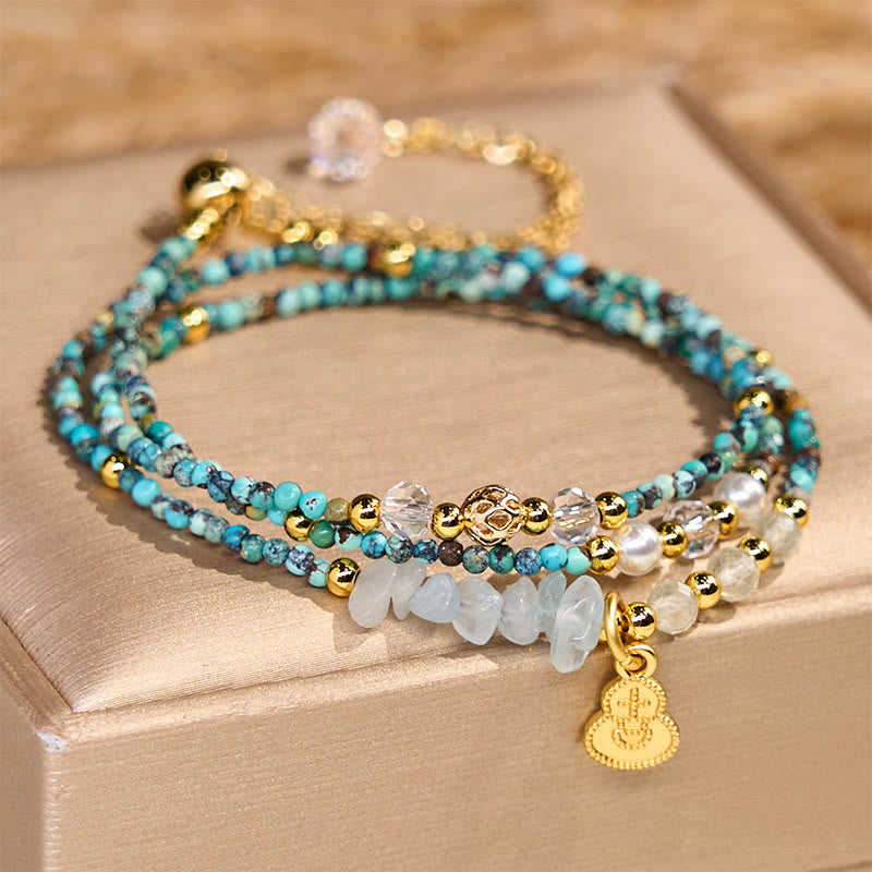 Buddhist Blessing Turquoise Beaded Strength Triple Wrap Bracelet