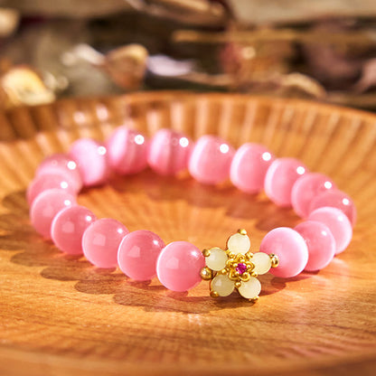 Buddhist Blessing Cat's Eye Chrysoberyl Flower Love Bracelet
