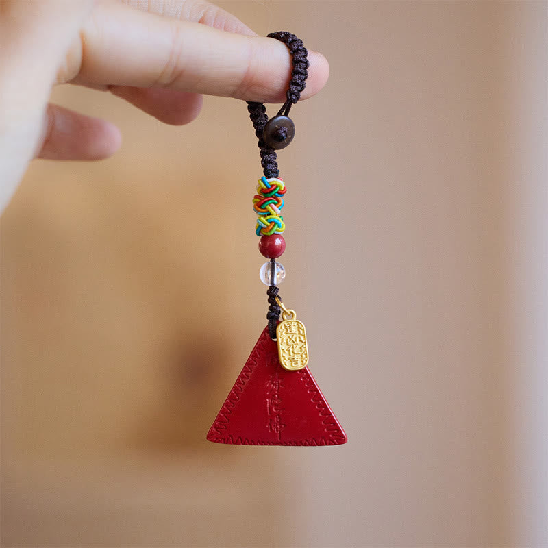Buddhist Blessing Cinnabar Triangle Pattern Talisman Keep Away Evil Spirits Key Chain