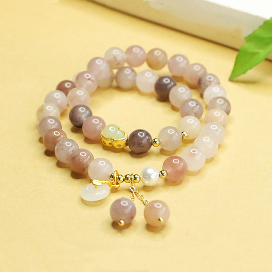 Buddhist Blessing Natural Golden Silk Jade Double Layer Gourd Peace Buckle Luck Bracelet