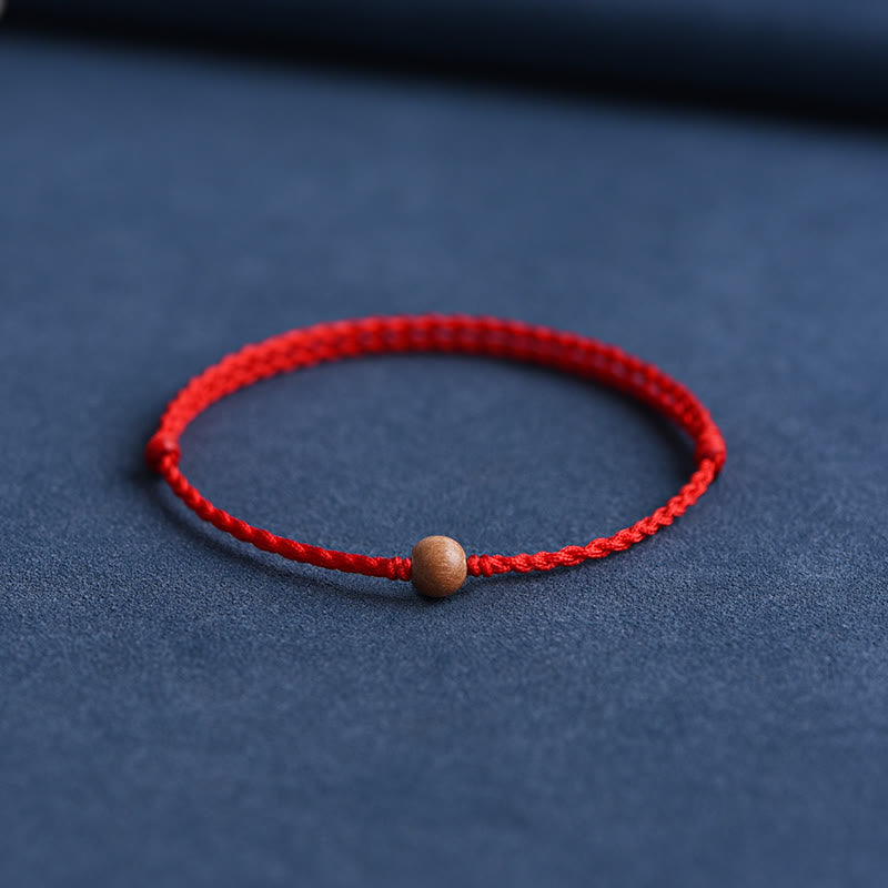 Buddhist Blessing Natural Peach Wood Bead Ward Off Evil Spirits Braided Bracelet