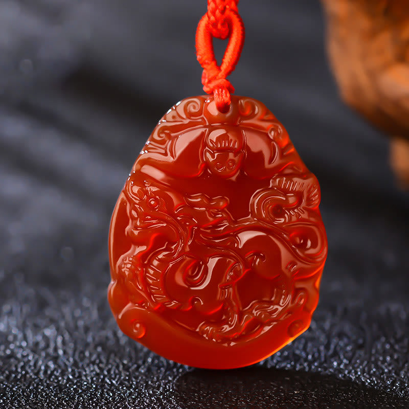 Buddhist Blessing Chinese Zodiac Red Agate Calm Necklace Pendant