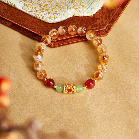Buddhist Blessing 999 Sterling Silver Natural Citrine Red Agate Hetian Jade Beads Protection Bracelet