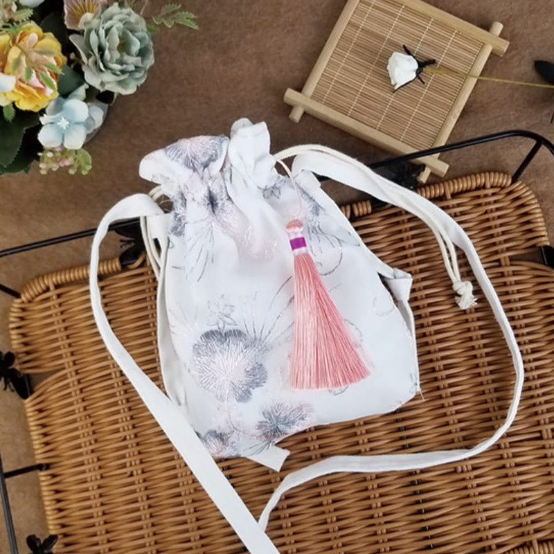 Buddhist Blessing Embroidered Flowers Cherry Blossoms Vine Canvas Crossbody Bag Shoulder Bag