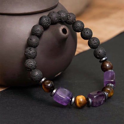 Buddhist Blessing Various Crystals Lava Rock Calm Bracelet