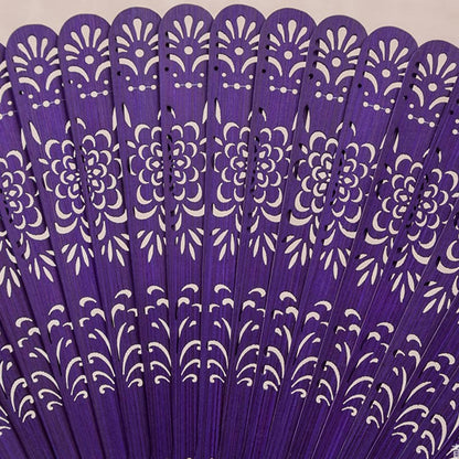 Buddhist Blessing Flower Engraved Hollow Handheld Bamboo Folding Fan 18cm