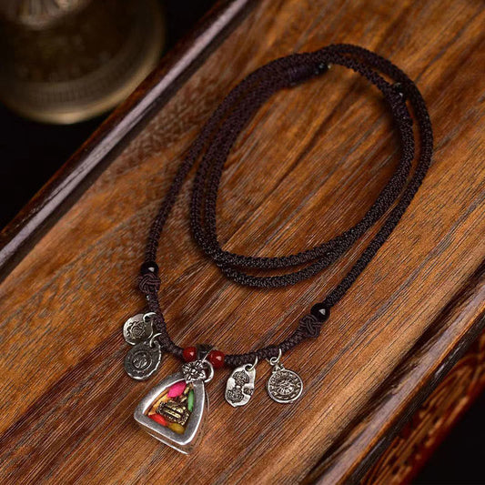 Buddhist Blessing Tibetan Medicine Buddha Compassion Braided Rope Necklace Pendant