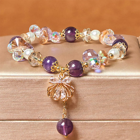 Buddhist Blessing Natural Amethyst Citrine Pearl Shell Peace Bracelet