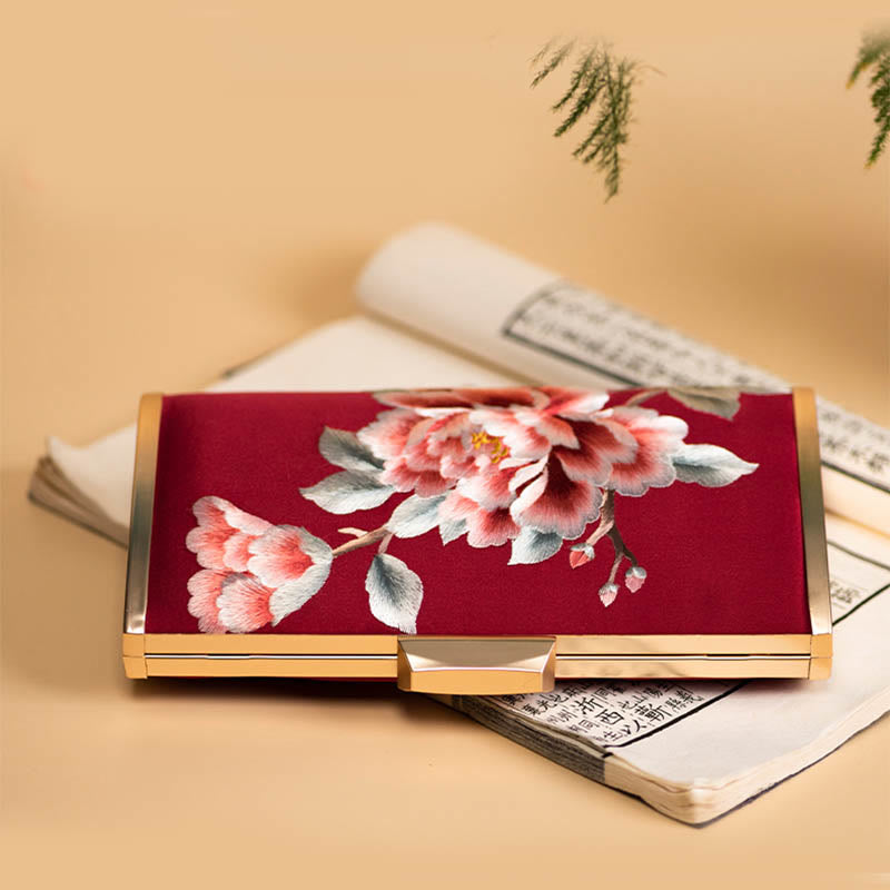 Buddhist Blessing Carnation Peony Begonia Su Embroidery Wedding Shopping Purse Handbag Crossbody Bag