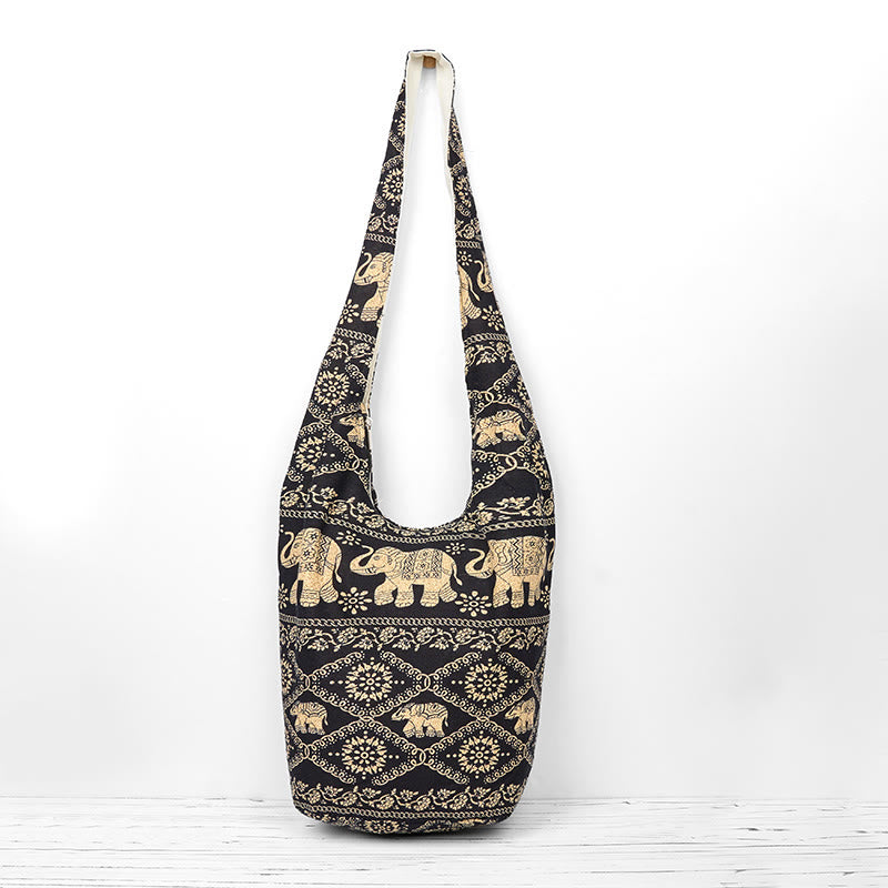 Buddhist Blessing Cotton Elephant Stripes Crossbody Bag Shoulder Bag