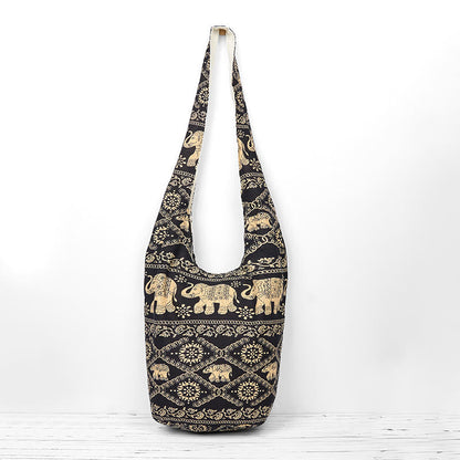 Buddhist Blessing Cotton Elephant Stripes Crossbody Bag Shoulder Bag