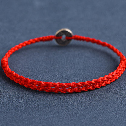 Buddhist Blessing 925 Sterling Silver Five Emperor Coins Red String Protection Luck Braided Bracelet Anklet