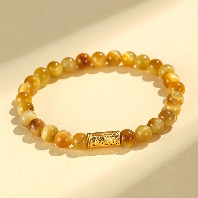 Buddhist Blessing Tiger Eye Fu Character Bamboo Koi Fish Lotus Om Mani Padme Hum Protection Bracelet