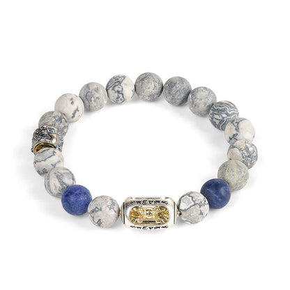 Buddhist Blessing Natural Grey Jasper Sodalite Om Mani Padme Hum Buddha Face Healing Bracelet