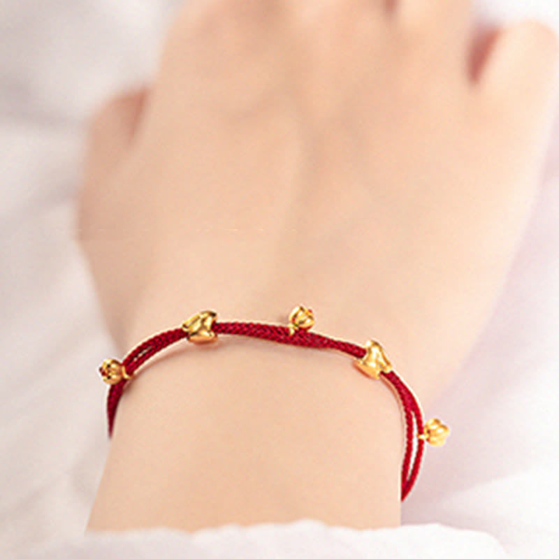 Buddhist Blessing 999 Gold Small Lucky Rabbit Osmanthus Design Handmade Luck Braided Rope Bracelet
