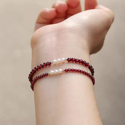 Buddhist Blessing Natural Small Garnet Pearl Beads Protection Bracelet