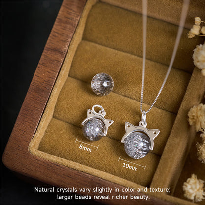 Buddhist Blessing 925 Sterling Silver Natural Silver Super Seven Crystal Cat Necklace Pendant
