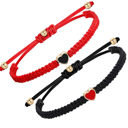 Buddhist Blessing 2Pcs Handmade Braided Rope Love Heart Luck Couple Bracelet
