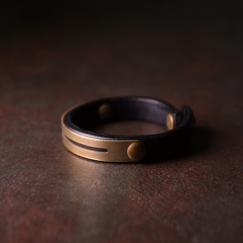 Buddhist Blessing Vintage Leather Copper Brass Balance Bangle Bracelet