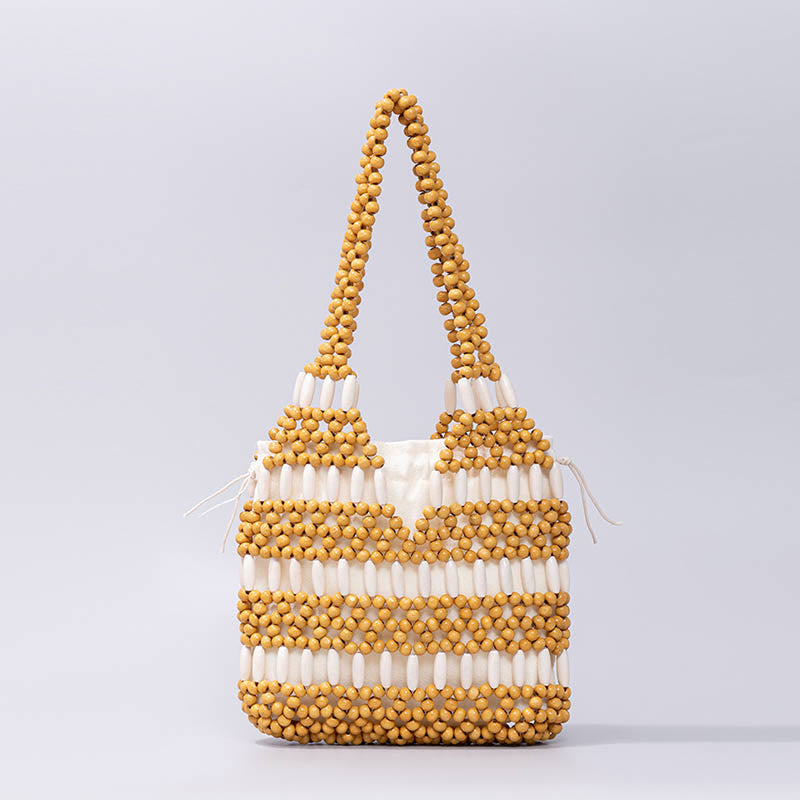 Buddhist Blessing Hand-woven Round Wooden Beads Handbag