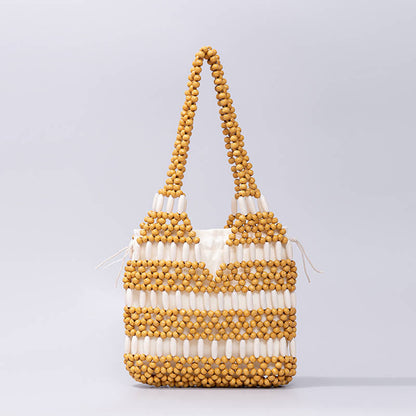 Buddhist Blessing Hand-woven Round Wooden Beads Handbag