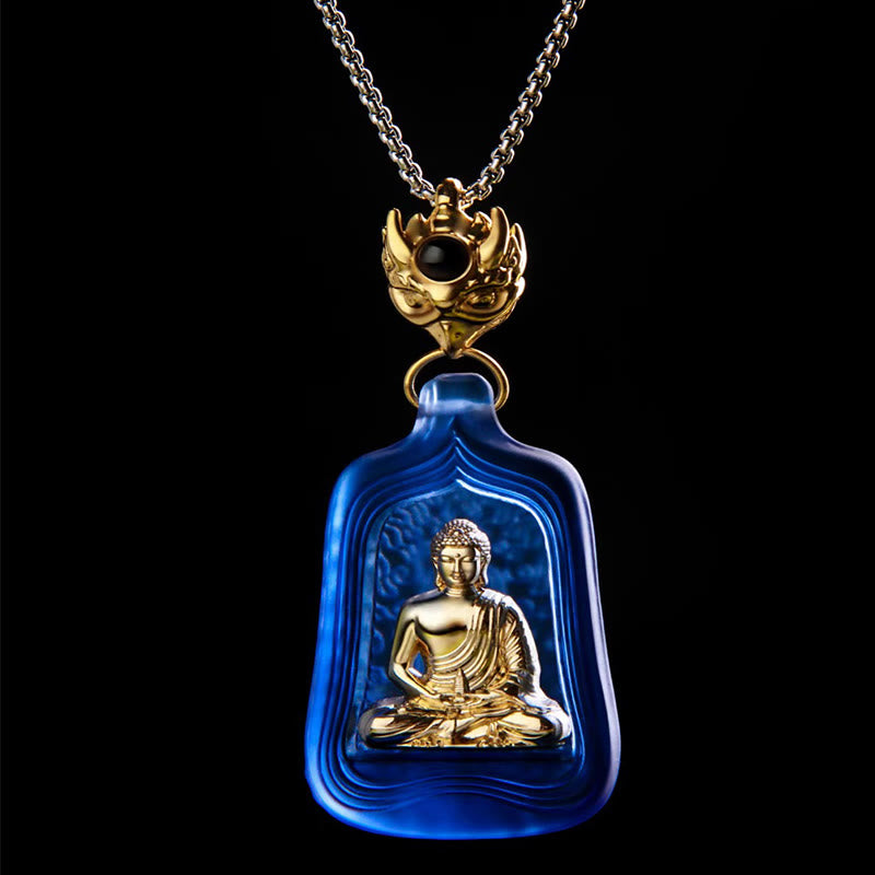 Buddhist Blessing Tibetan Medicine Buddha Liuli Crystal Compassion Serenity Necklace Pendant
