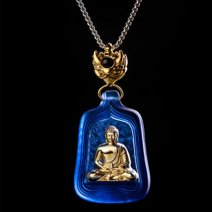 Buddhist Blessing Tibetan Medicine Buddha Liuli Crystal Compassion Serenity Necklace Pendant