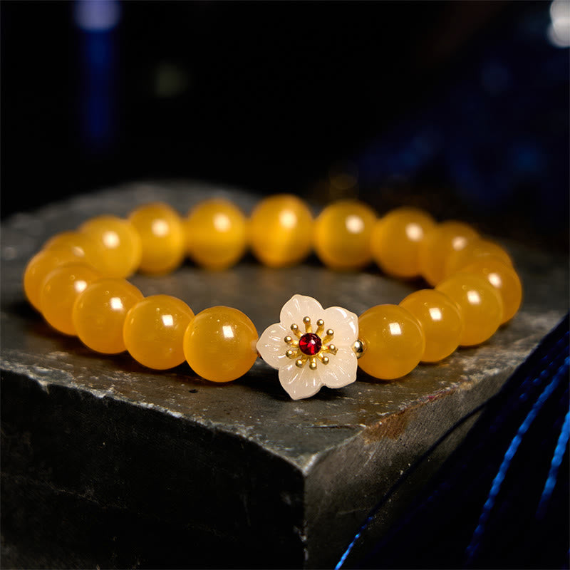 Buddhist Blessing Cat's Eye Chrysoberyl Flower Love Bracelet