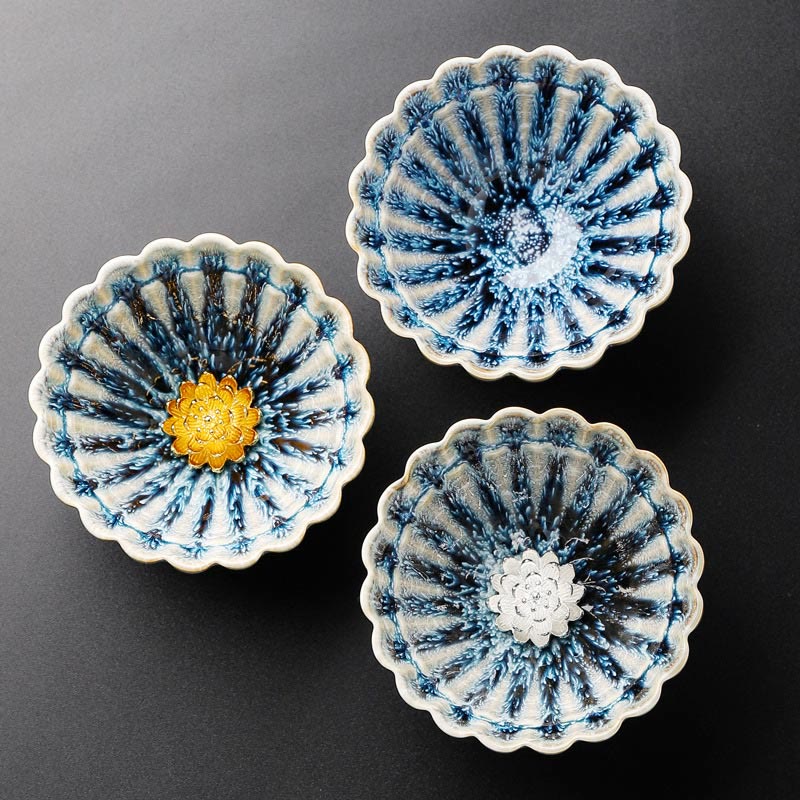 Buddhist Blessing Handmade Small Chinese Jianzhan Lotus Ceramic Teacup Kung Fu Tea Cup 80ml