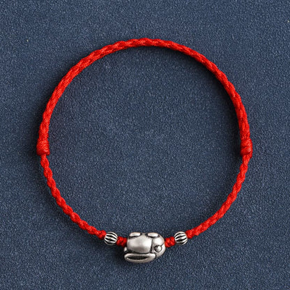 Buddhist Blessing Handmade 999 Sterling Silver Rabbit Luck Rope Bracelet Anklet