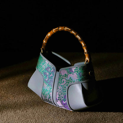 Buddhist Blessing Retro Peony Branches Bamboo Handle Song Brocade Xiangyunsha Silk Crossbody Bag Hangbags