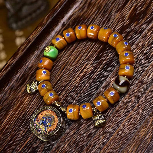 Buddhist Blessing Vintage Tibetan Bone Beads Braided Rope Positive Balance Bracelet