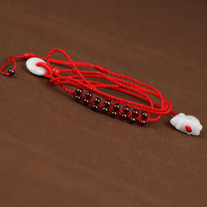 Buddhist Blessing Chinese Zodiac Natural Garnet Peace Buckle Blessing Red String Belly Chain