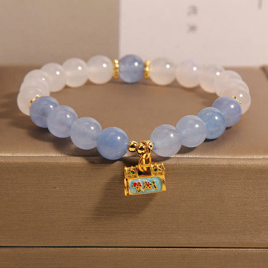 Buddhist Blessing Natural White Agate Aquamarine Protection Bracelet