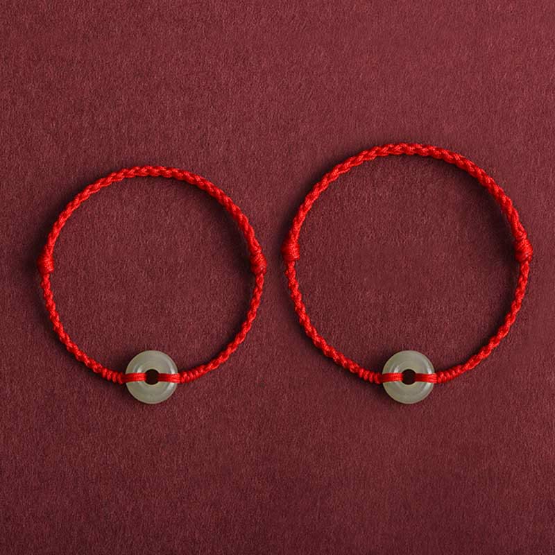 Buddhist Blessing Natural Hetian Jade Peace Buckle Protection Luck Braided Bracelet Anklet