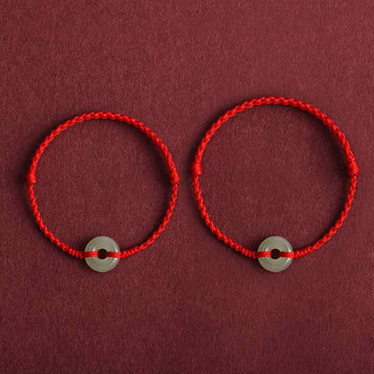 Buddhist Blessing Natural Hetian Jade Peace Buckle Protection Luck Braided Bracelet Anklet