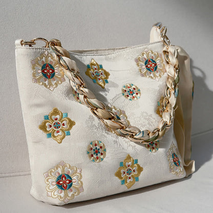 Buddhist Blessing Satin Su Embroidery Journey Shopping Shoulder Bag Handbag Crossbody Bag