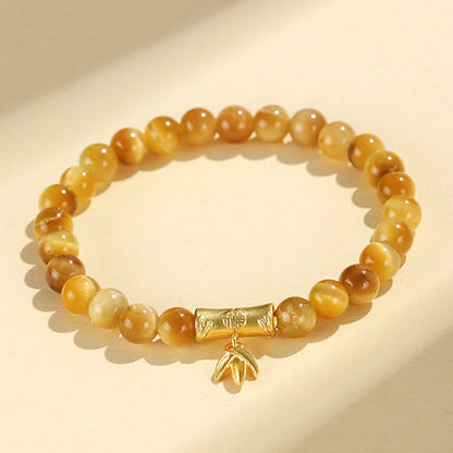 Buddhist Blessing Tiger Eye Fu Character Bamboo Koi Fish Lotus Om Mani Padme Hum Protection Bracelet